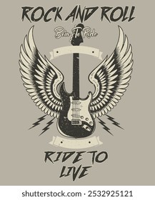 Music world tour artwork. Wild and free. Rock and roll vector t-shirt design. Eagle vintage vector t shirt design. Rock and roll with wing logo artwork for apparel and others. Ride to live, t shirt.