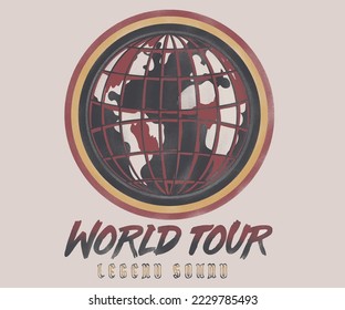 Music world tour graphic print for fashion and others. Rock and roll vintage print design.