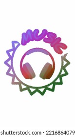 Music Writing Label With Colorful Earphones