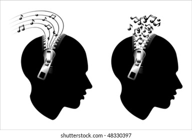 music zipper profile head, vector