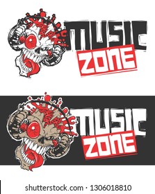 Music zone. An abstract skull explodes from the music from the headphones
