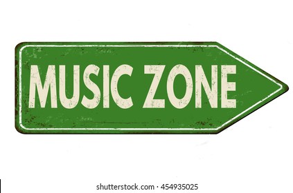 Music Zone Vintage Rusty Metal Road Sign On A White Background, Vector Illustration