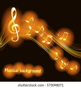 Musical abstract background with music notes and a treble clef