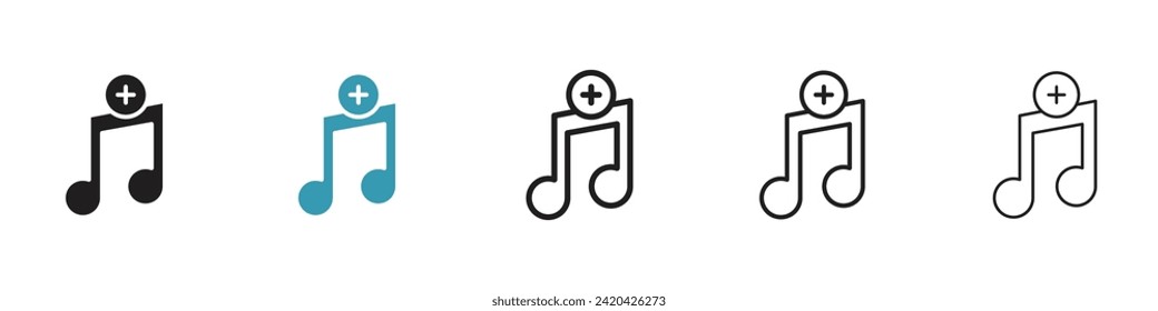 Musical Addition Vector Icon Set. Audio and Melody Integration Vector Symbol for UI Design.