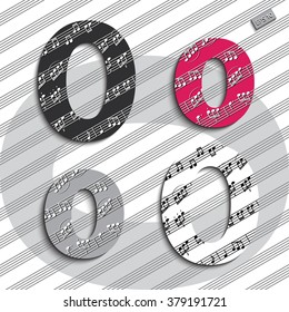 Musical alphabet in a classic style. Set of letters with ornaments from the notes on the stave background. Eps10 file is convenient for editing, elements are in different layers.