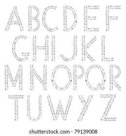 Musical alphabet, isolated and grouped objects over white background
