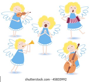 Musical angels. On a white. Vector illustration.