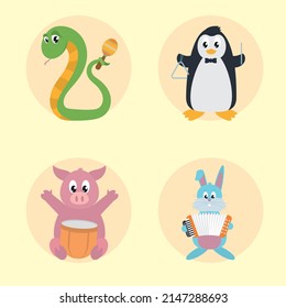 diseño de conjunto de iconos de animales musicales