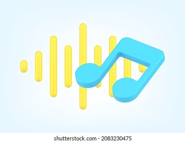 Musical application isometric template with notes and sound wave 3d icon isometric vector illustration. Quality musician professional recording studio rhythm bass acoustic harmony symbol isolated