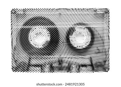 Musical audio cassette. Halftone effect. Isolated on white background vector graphics.