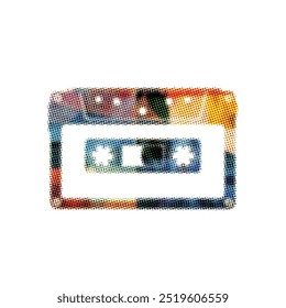 Musical audio cassette, halftone effect. Isolated on white background vector graphics