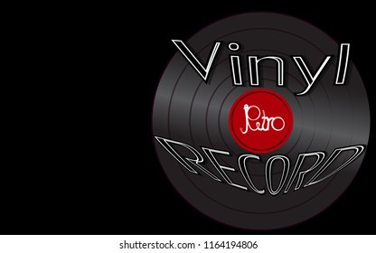 Musical audio is an old vintage retro hipster antique vinyl record and an inscription vinyl record on the background of the 50's, 60's, 70's, 80's, 90's and copy space. Vector illustration.