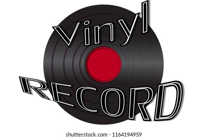 Musical audio is an old vintage retro hipster antique vinyl record and an inscription vinyl record on the background of the 50's, 60's, 70's, 80's, 90's and copy space. Vector illustration.