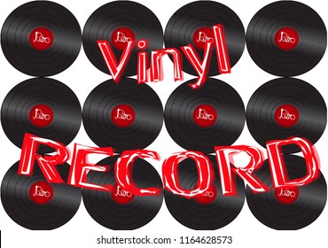 Musical audio is an old vintage retro hipster antique vinyl record and an inscription vinyl record on the background of the 50's, 60's, 70's, 80's, 90's and copy space. Vector illustration.