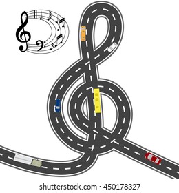 Musical auto equipment. To the music of the way shorter. Humorous image. Vector illustration