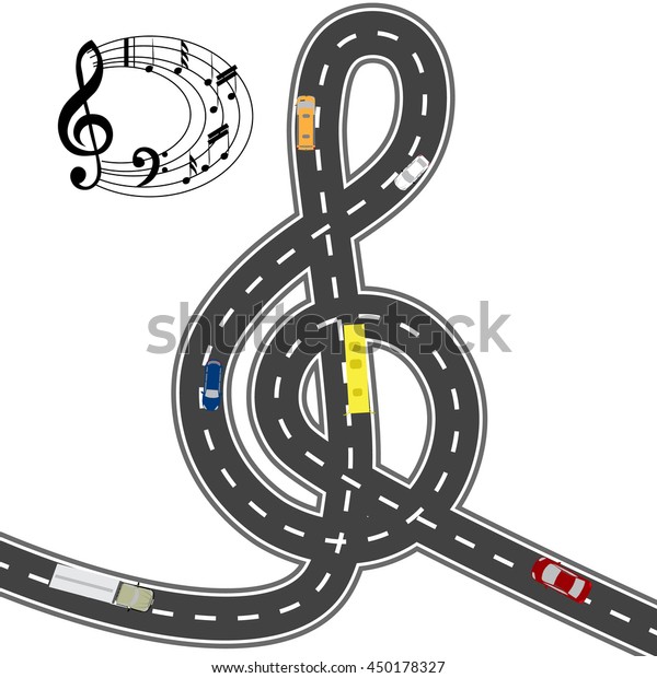 Musical auto equipment. To the music\
of the way shorter. Humorous image. Vector\
illustration