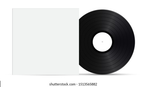 Musical background with blank vinyl disc and cover isolated on white background. Vector illustration template for music flyer, banner, poster or brochure