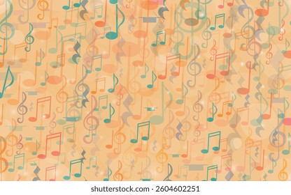 Musical background. Bright not seamless backdrop with musical notes and symbols for festivals, printing, covers, scrapbook