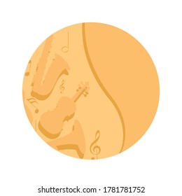 Musical background in a button. Musical instruments - Vector