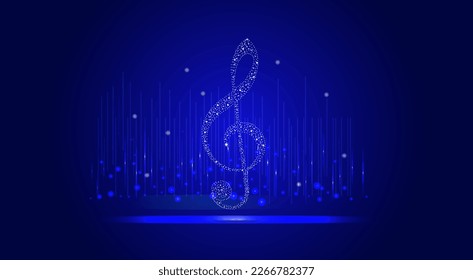 Musical background with clef glow, shiny, twinkling stars.