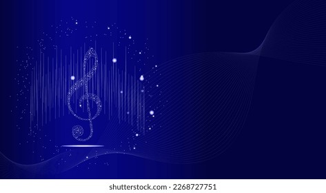 Musical background with clef glow, shiny, twinkling stars.