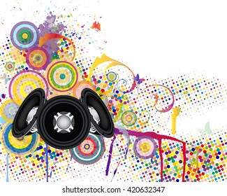 Musical background with colorful grunge element. Vector illustration. 