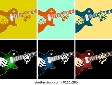 Musical background with guitar player.Vector illustration