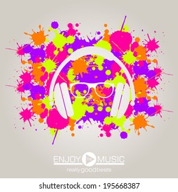 Musical background with headphone and splash