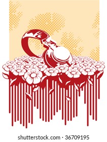 A musical background with a headphones. Vector illustration for use as a filer or poster.
