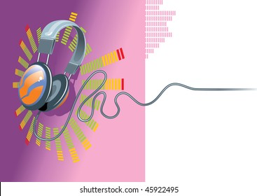 A musical background with a headphones. Vector illustration.