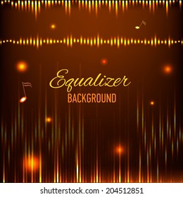 Musical background with musical key and notes and digital equalizer. Badge. Vector illustration.