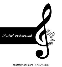 Musical background, music notes and  treble clef, vector illustration.