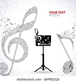 musical background with music stand and notes
