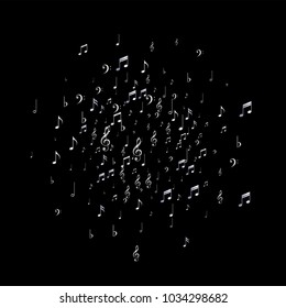 Musical Background With Note Signs And Symbols. Jazz Concert Cover Pattern Design. Texture With Note Icons. Poster Print Design Pattern.