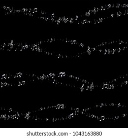 Musical Background With Note Signs And Symbols. Jazz Concert Cover Pattern Design. Melody Motif Texture. Flyer Print Design Pattern.