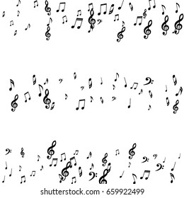 Musical Background with Notes, Bass and Treble Clef. Striped Background with Music Symbols. Vector