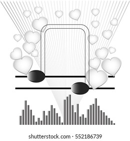 Musical background, musical notes with hearts, vector