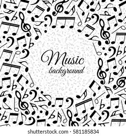 Musical background from notes monochrome-vector illustration. Black and white ornament. Banner texture music. EPS 10