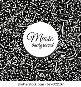 Musical background from notes monochrome-vector illustration. Black and white ornament. Banner texture music.