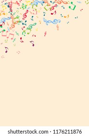 Musical background with notes on a pink background. Iridescent notes.
