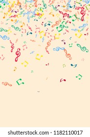 Musical background with notes on a pink background. Iridescent notes.