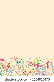 Musical background with notes on a pink background. Iridescent notes.