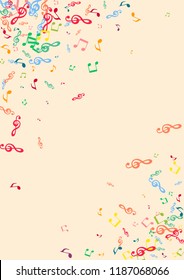 Musical background with notes on a pink background. Iridescent notes.