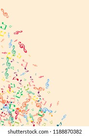 Musical background with notes on a pink background. Iridescent notes.
