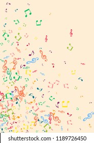 Musical background with notes on a pink background. Iridescent notes.