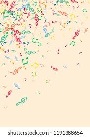 Musical background with notes on a pink background. Iridescent notes.