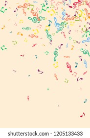 Musical background with notes on a pink background. Iridescent notes.
