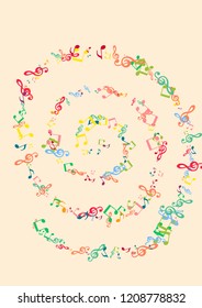 Musical background with notes on a pink background. Iridescent notes.