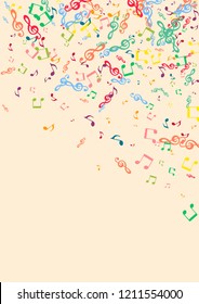Musical background with notes on a pink background. Iridescent notes.