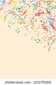Musical background with notes on a pink background. Iridescent notes.